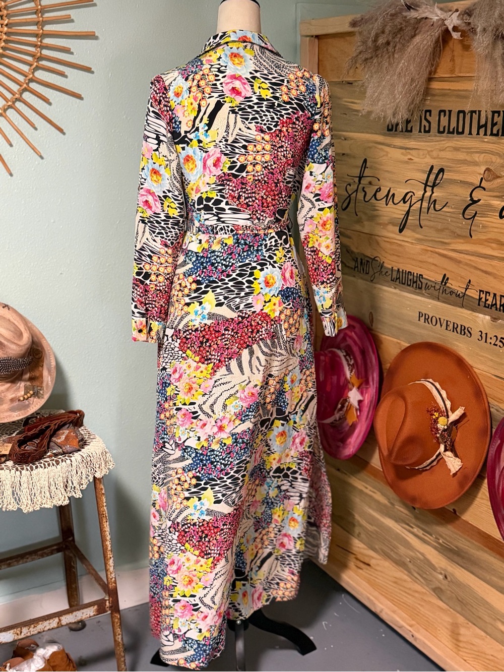 Yumi Kim Floral Multi-Color Long Sleeve Maxi Dress with Self Tie - Picture 9 of 12